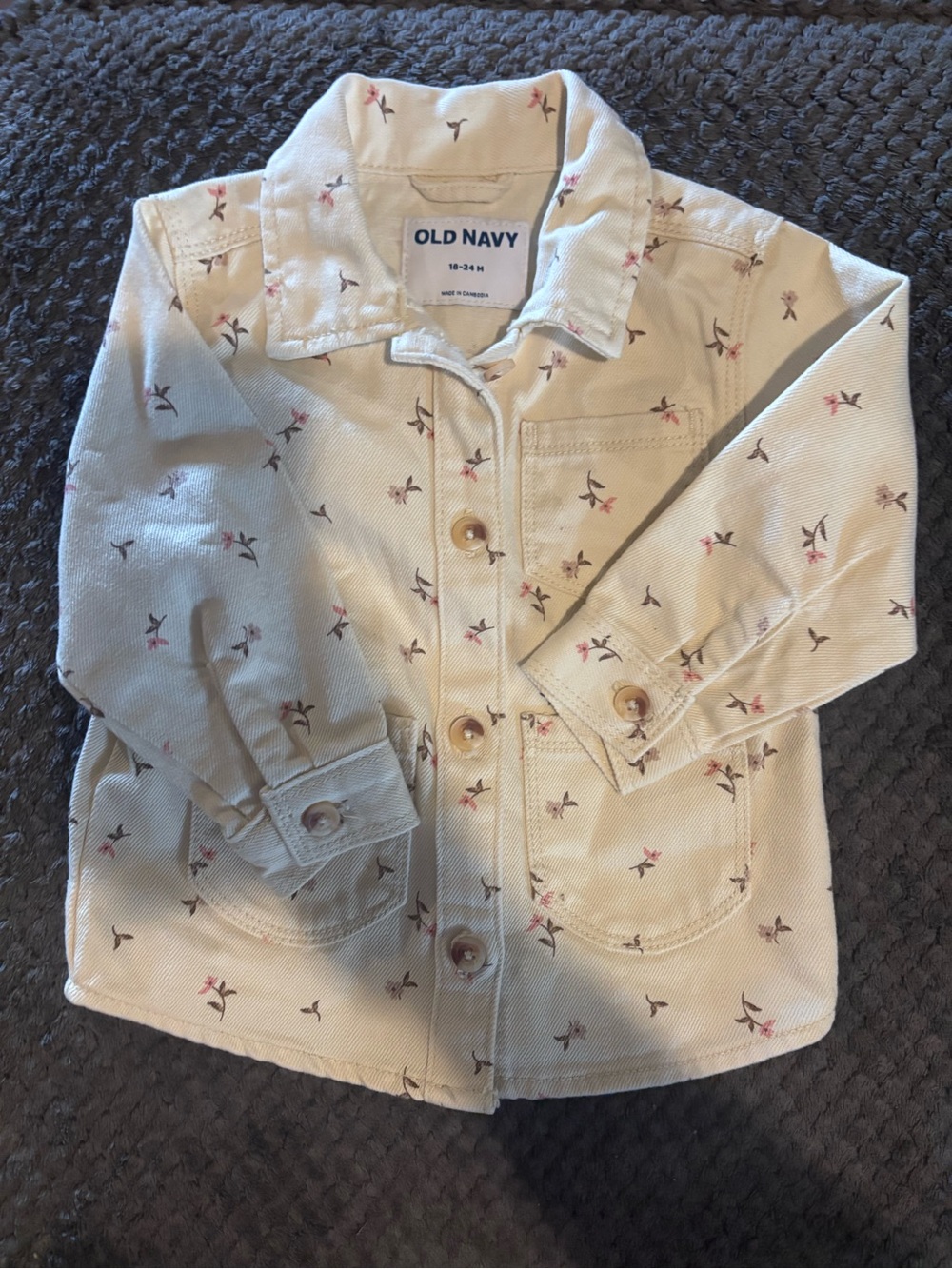 Old Navy Light Cream Floral Print Kids Jean Jacket